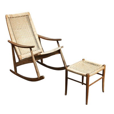 Danish Vintage Rocking Lounge Chair and Ottoman Set