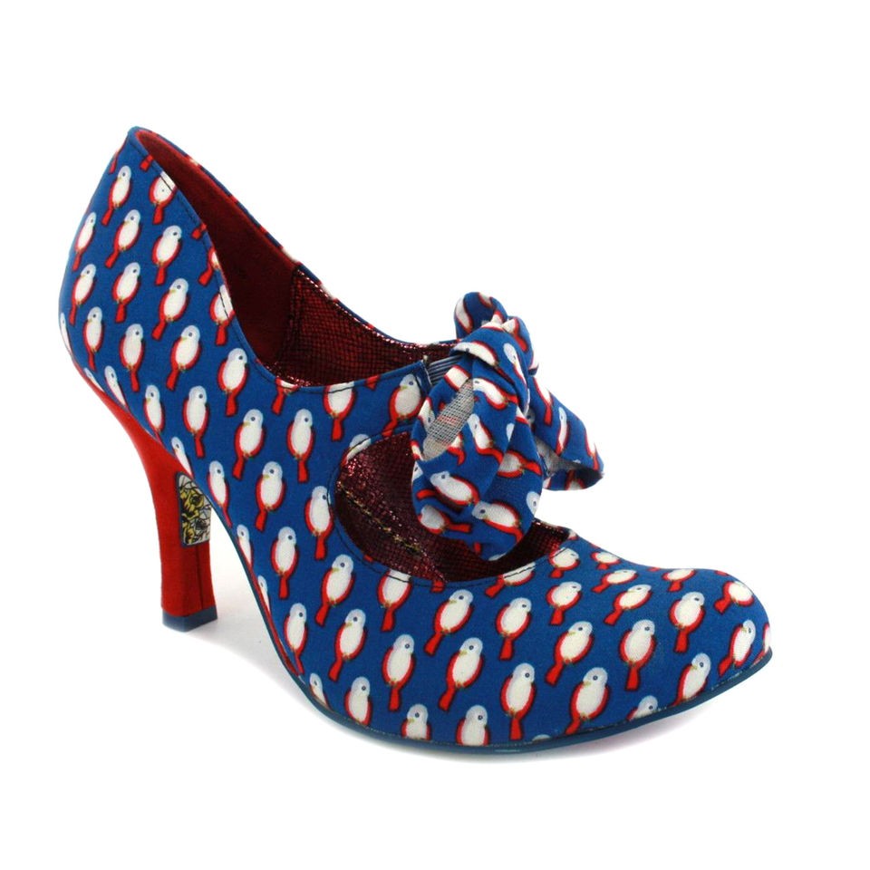 Irregular Choice Tea & Cakes Womens Fabric Heels Navy Blue Red