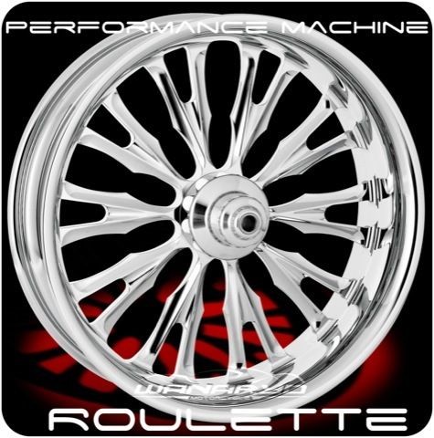 CHROME PERFORMANCE MACHINE ROULETTE FRONT REAR WHEELS & TIRES HARLEY 