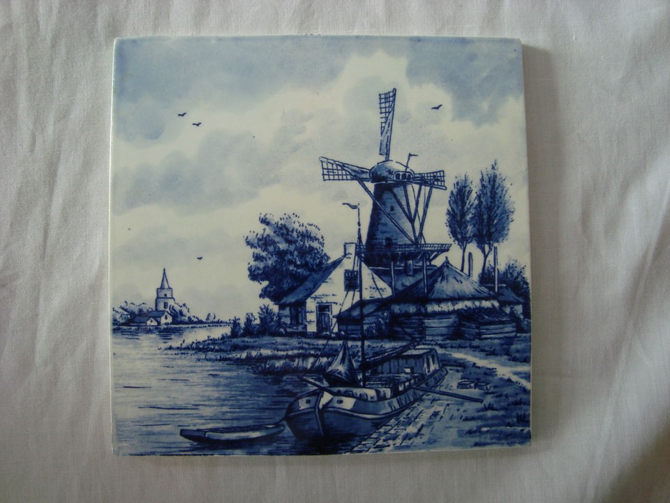 DELFTS BLUE HOLLAND HANDPAINTED TILE WINDMILL WALL DECOR   FOR FRAMING