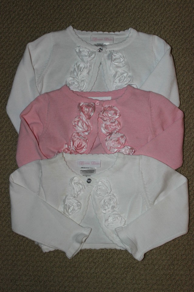   Baby Shrug Sweater Bolero Flowers L/S Rhinestone Button Free Ship