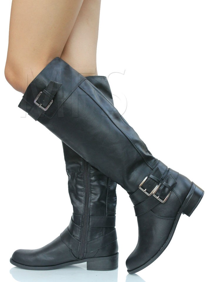 black leather riding boots,  combat,  cowboy, in Womens Shoes