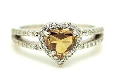   CERTIFIED 1.50CT NATURAL FANCY COGNAC HEART DIAMOND WEDDING RING 18KT