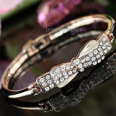 Bow Ribbon Crystal Rose Gold Plated Bangle SB072