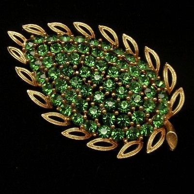 Rhinestone Leaf Bush Pin Vintage Brooch Lisner