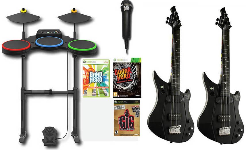 XBox 360 Warriors of Rock Band Hero 2 Power Gig GUITARS wireless Drums 