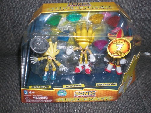 SONIC THE HEDGEHOG SUPER PACK 3 FIGURES+CHAOS EMERALDS