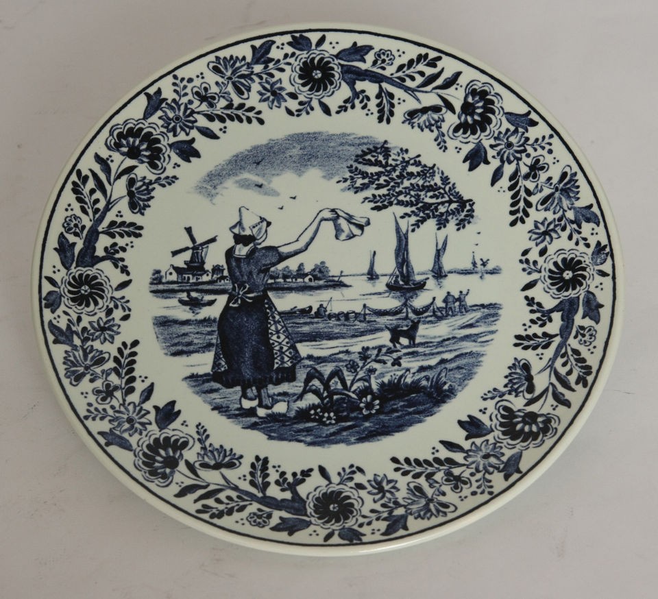   BOCH BELGIUM DELFT 8.5 PLATE BLUE DUTCH GIRL WINDMILL SAILBOATS