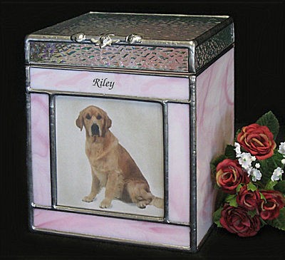 Pet Urn, Dog, Cat, Sharing, Stained glass pink Medium