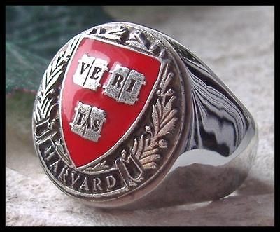 US SIZE 10   HARVARD RING UNIVERSITY SILVER VERITAS SCHOOL STEEL D82