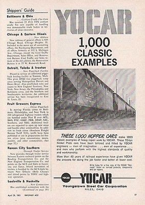 1961 Youngstown Steel Car YOCAR Ad NKP Nickle Plate Road Hopper Car