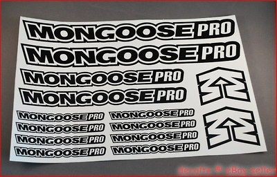 BLACK BMX Bike Frame Fork Cycle Decals Mongoose Pro Style Kit Stickers 