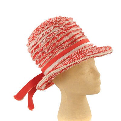   60s Mr. John Jr MOD Red + White Fuzzy Floppy Summer Sun Top HAT 20