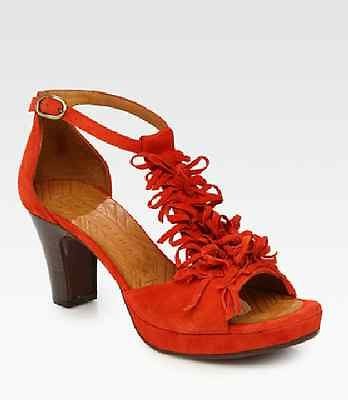 NIB Jetaime Suede Fringe T Strap Sandals Chie Mihara Red 7 8 5star 