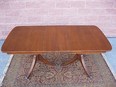   1940s Duncan Phyfe Double Pedestal Mahogany Dining Table expands 74