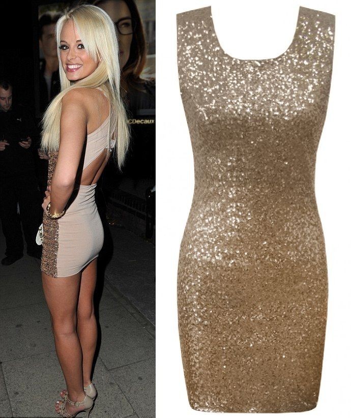 New Sequin Front Open Back Beige Bodycon Mini Dress UK 8 10 12 14 