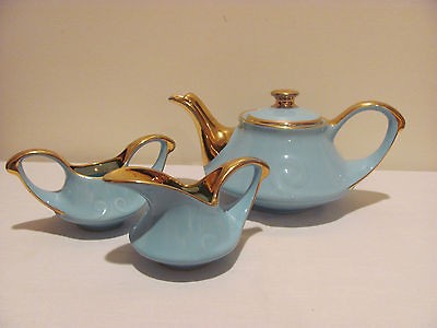 Ceramic Tea Pot Creamer and Sugar Bowl Pearl China Company with 22kt 