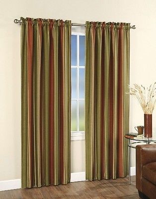 Faux Silk Stripe 84 Inch Lined Curtain Panel   Burgundy