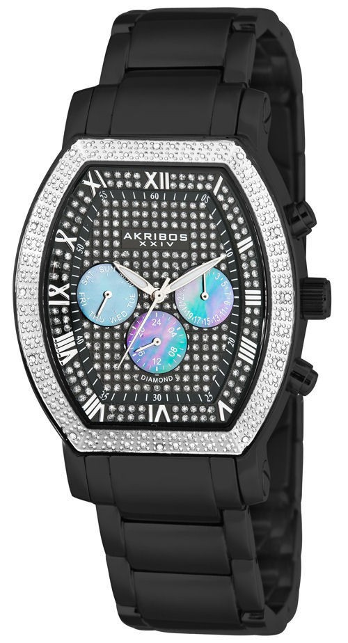 Akribos XXIV AK458BK Swiss Diamond Tourneau Black Mens Watch