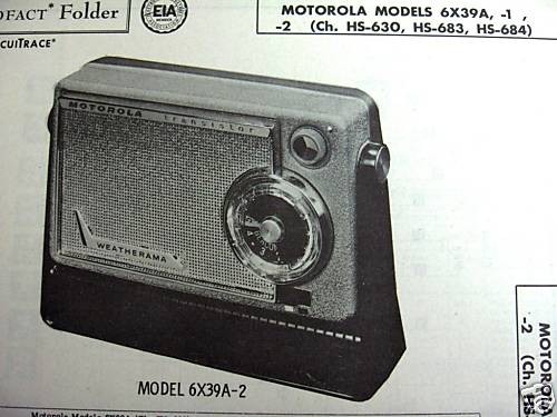 MOTOROLA 6X39A, 6X39A 1,  2 TRANSISTOR RADIO PHOTOFACT