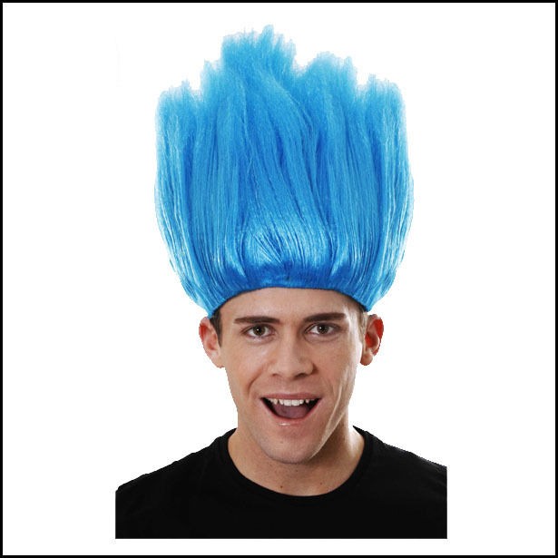 TROLL BLUE WIG PUNK MAD HAIR FANCY DRESS PARTY ACCESSORY UNISEX ADULTS 