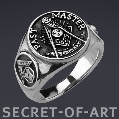 PAST MASTER MASONIC FREIMAURER SQUARE COMPASS 925 RING