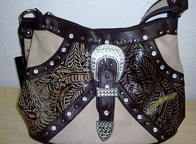   LITTLE COWGIRL COLLECTION HANDBAG BEIGE & BROWN RHINESTONE BELTLINE