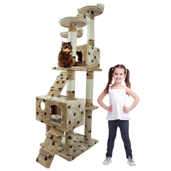   69 Tall Level Condo Furniture Scratching Post Pet House Paw Print