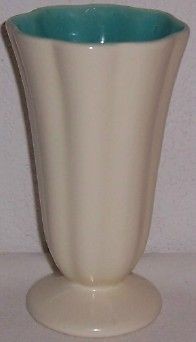 Vintage Catalina Pottery IVORY MATTE & TURQUOISE 6 1/2 VASE