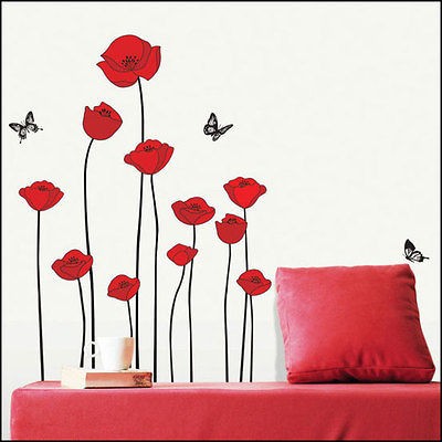 SS 8218 POPPY FLOWER DECOR MURAL ART WALL PAPER STICKER