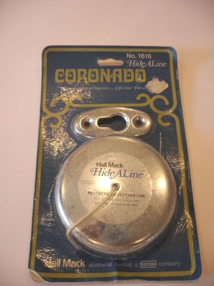 Vintage Nip CLOTHES Line Hall Mack Retractable Chrome Hide A Line 