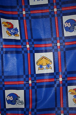 yds Kansas Universty Vinyl tablecloth Oilcloth Blue Red White NEXT 