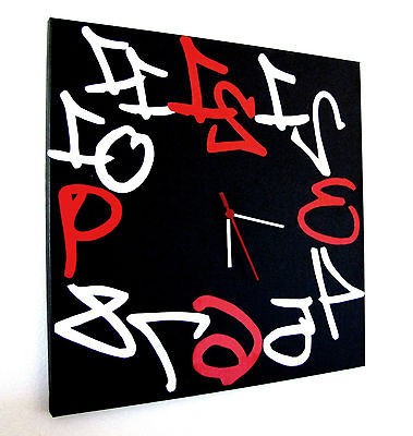 large wall clock black red white modern design 16x16 original clock 