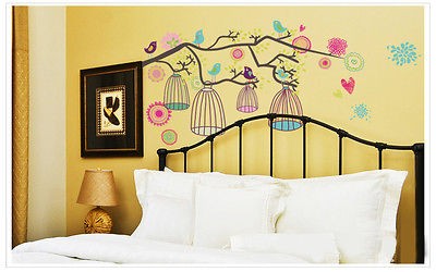   Style Happy Color Birdcage&Flowe​r Tree Nursery Wall sticker Decor