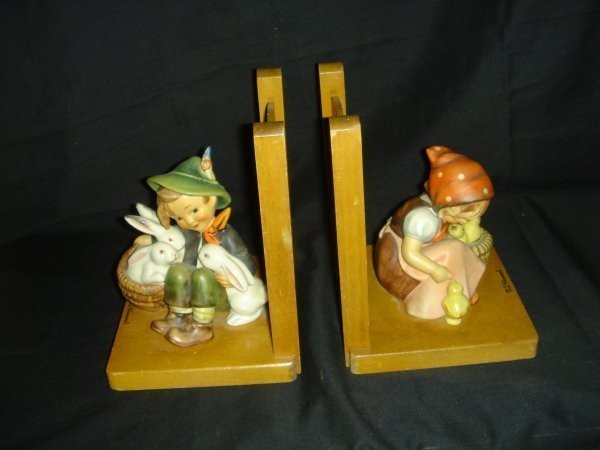 Vintage Goebel Hummel Bookends 61A & B Playmates Chick Girl Tmk 3