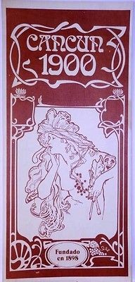 Vintage Large Menu CANCUN 1900 FUNDADO EN 1898 Pretty Lady Parchment 