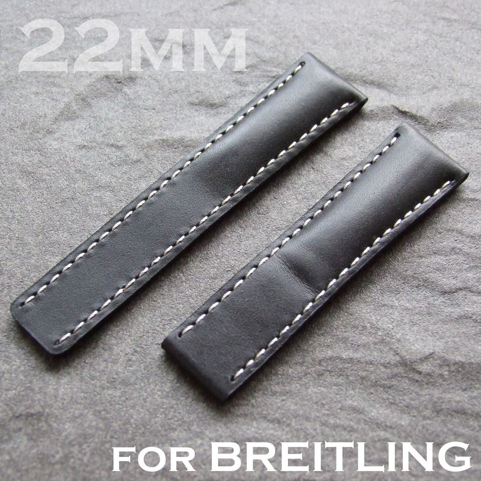 Genuine Leather Watch Strap for Breitling Deployment, White stitching 