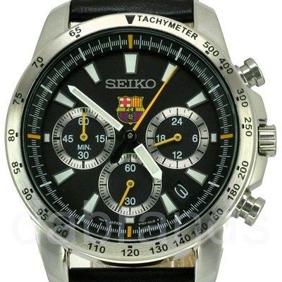 NEW Seiko FCBARCELONA Mens Chrono Stainless Steel WR100M Watch SSB073 