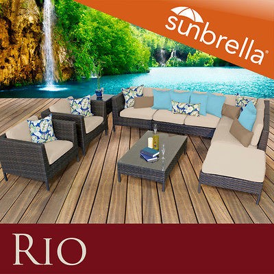 RIO OUTDOOR WICKER PATIO 9 PC SET ANTIQUE BEIGE NEW FURNITURE – FREE 