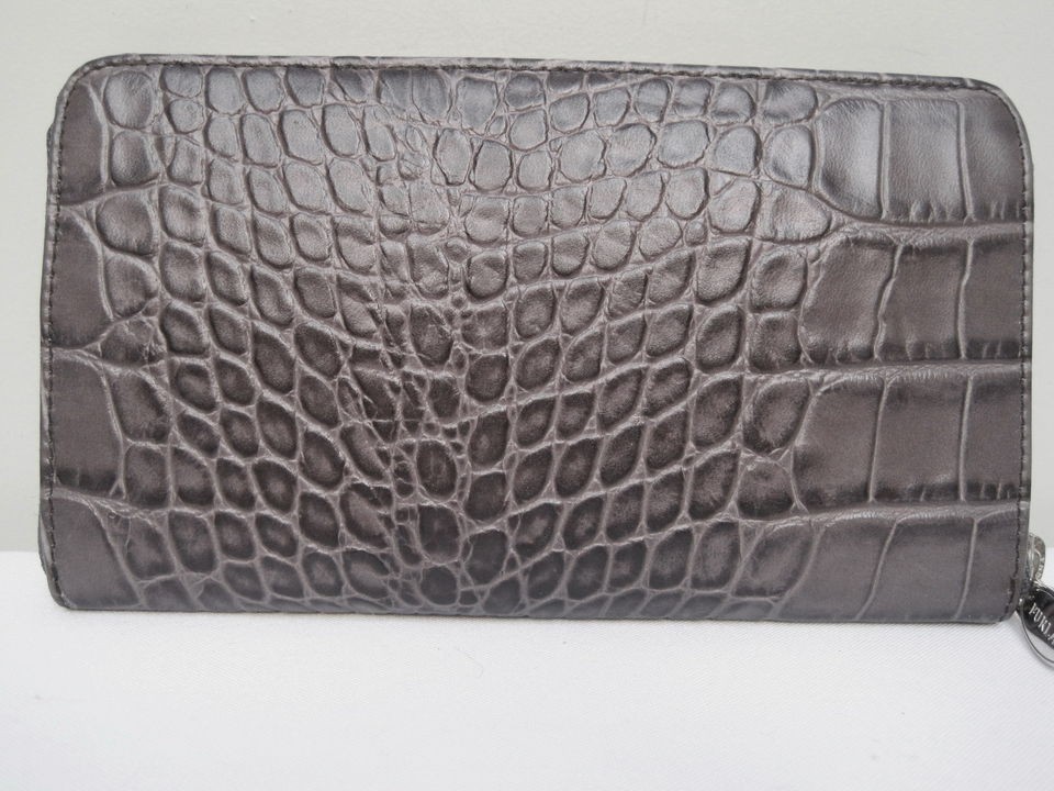 FURLA ZIP AROUND CROCO PRINT LEATHER WALLET NEW