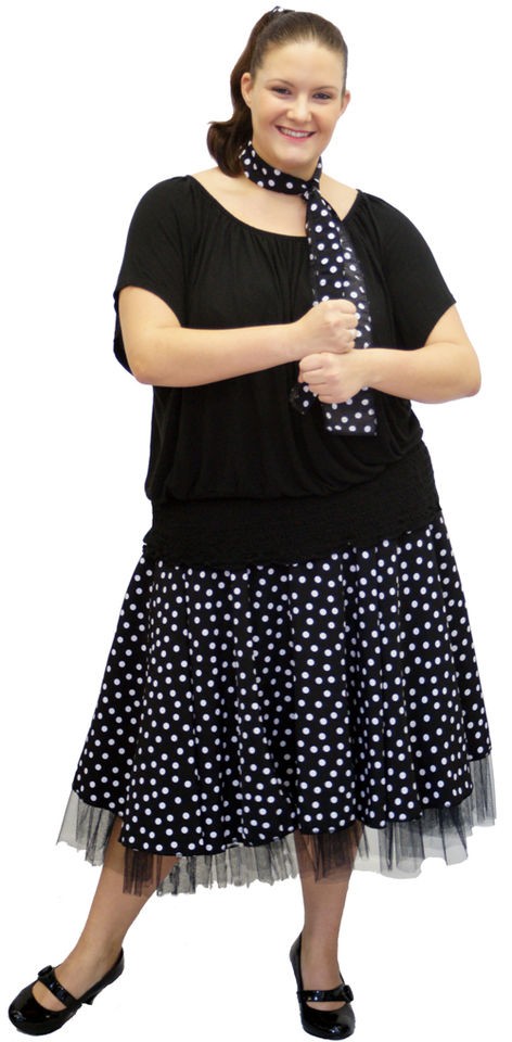 1950s/GREASE/​ROCK & ROLL Black & White Spot Jive Skirt in ALL PLUS 