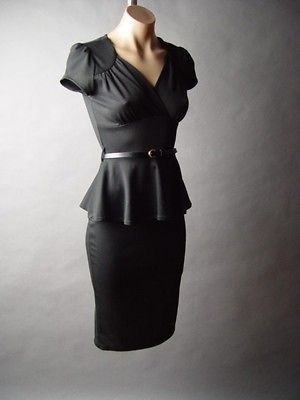 Black Peplum Vtg y 40s 50s Secretary Old Hollywood Belted Pencil 