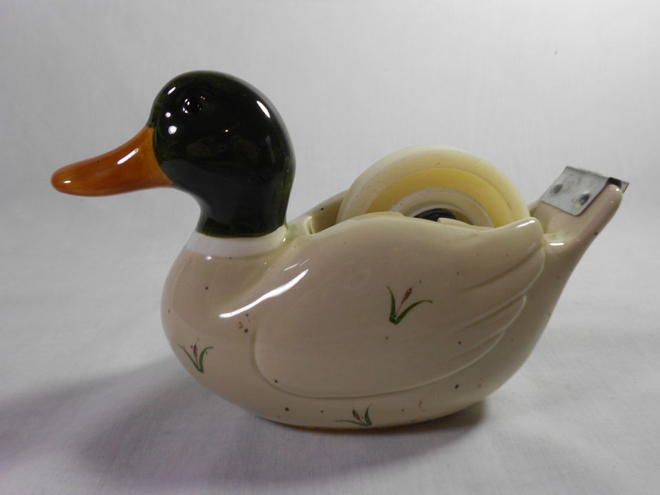 Ceramic/ Mallard Duck/Tape Dispenser/ 4Tall/ 6 1/2 Long/Vintage 