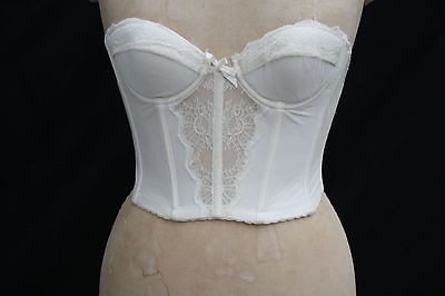   STRAPLESS Bustier LONGLINE Bra Cream LACE Plunge Back BONED Womens 32