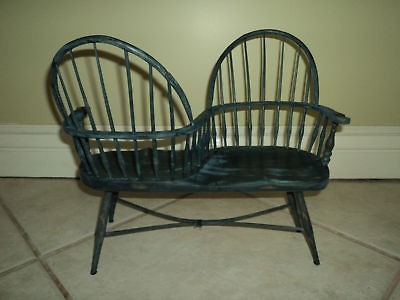 HANDMADE DOLLHOUSE GOSSIP BENCH BOW BACK WINDSOR CHAIR