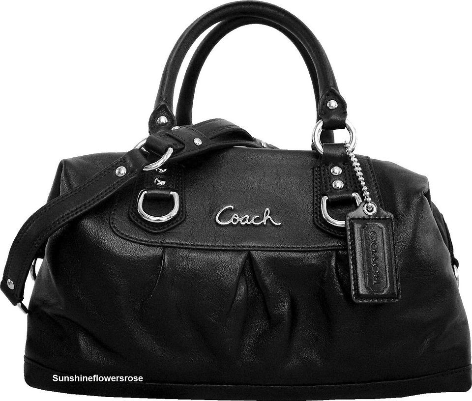 Coach $358 Ashley Black Leather Satchel Silver/Black F15445 New w/tags