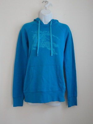 New BURBERRY Blue Cotton Knit Pullover Logo Hoodie Sweater Top Large L