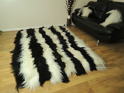   OCTO XXXL SQUARE ICELANDIC SHEEPSKIN RUG   BLACK & WHITE   STRIPE SOFT