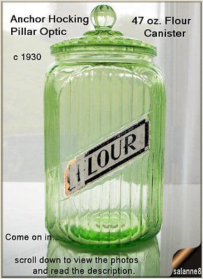 Anchor Hocking Green Depression Glass Hoosier Flour Canister Glass Lid 