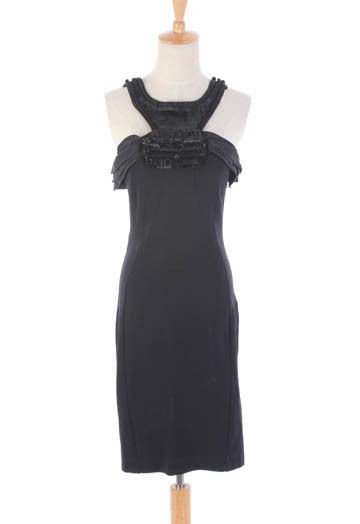 ANTONIO BERARDI CHIC BLACK DRESS WITH SHINING NECKLACE DECO IT42 NEW